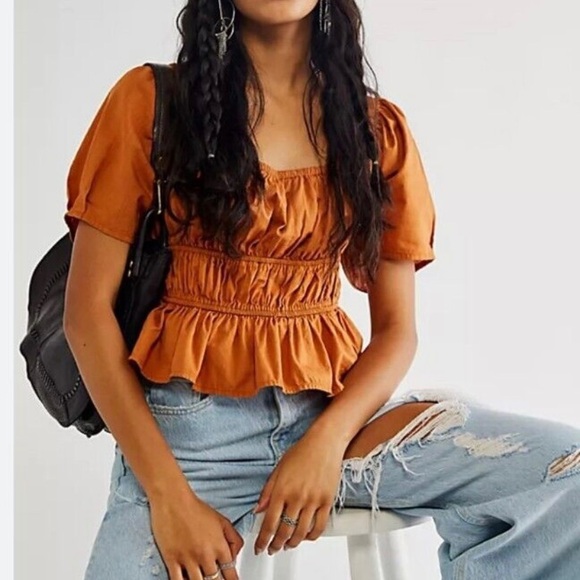 Free People Phoebe Smocked Lace Up Top - Picture 12 of 13